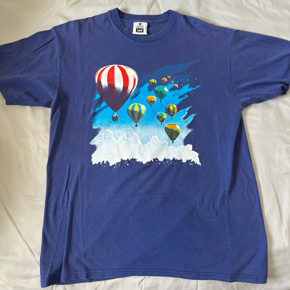 Vintage Lee Blue T-Shirt with Hot Air Balloon Print